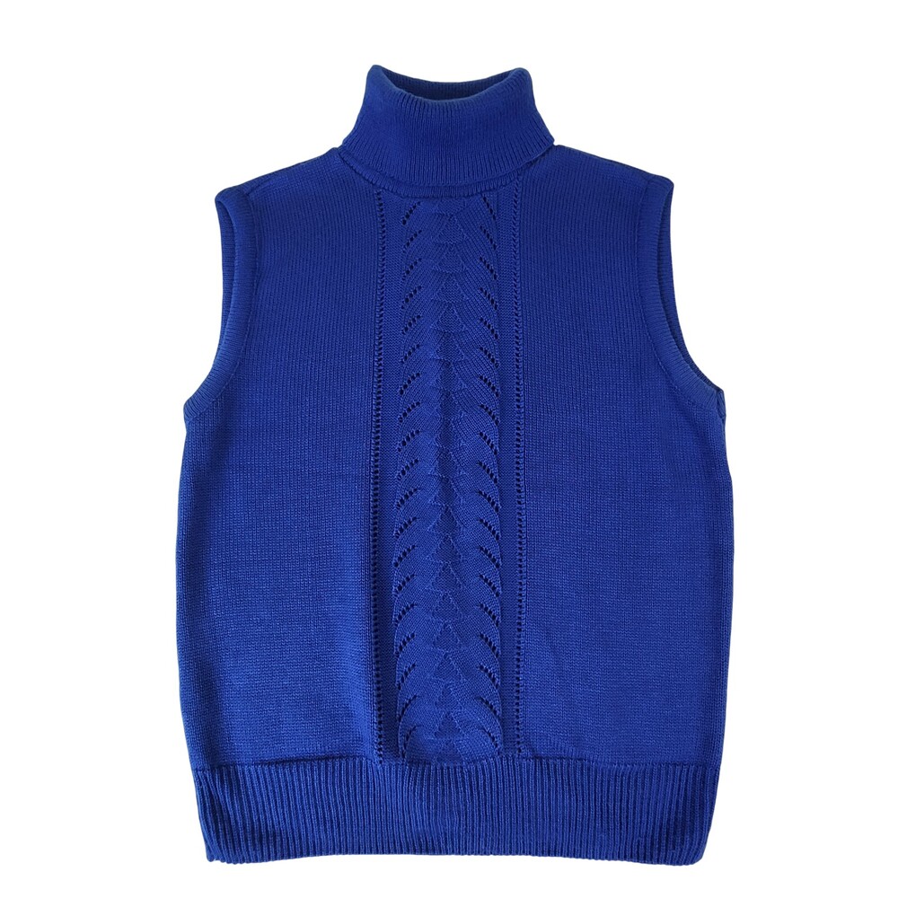Designer Originals Womens Sweater Vest Blue Knit High Neck Classic Look #1915